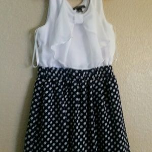 Navy and white polka dot dress